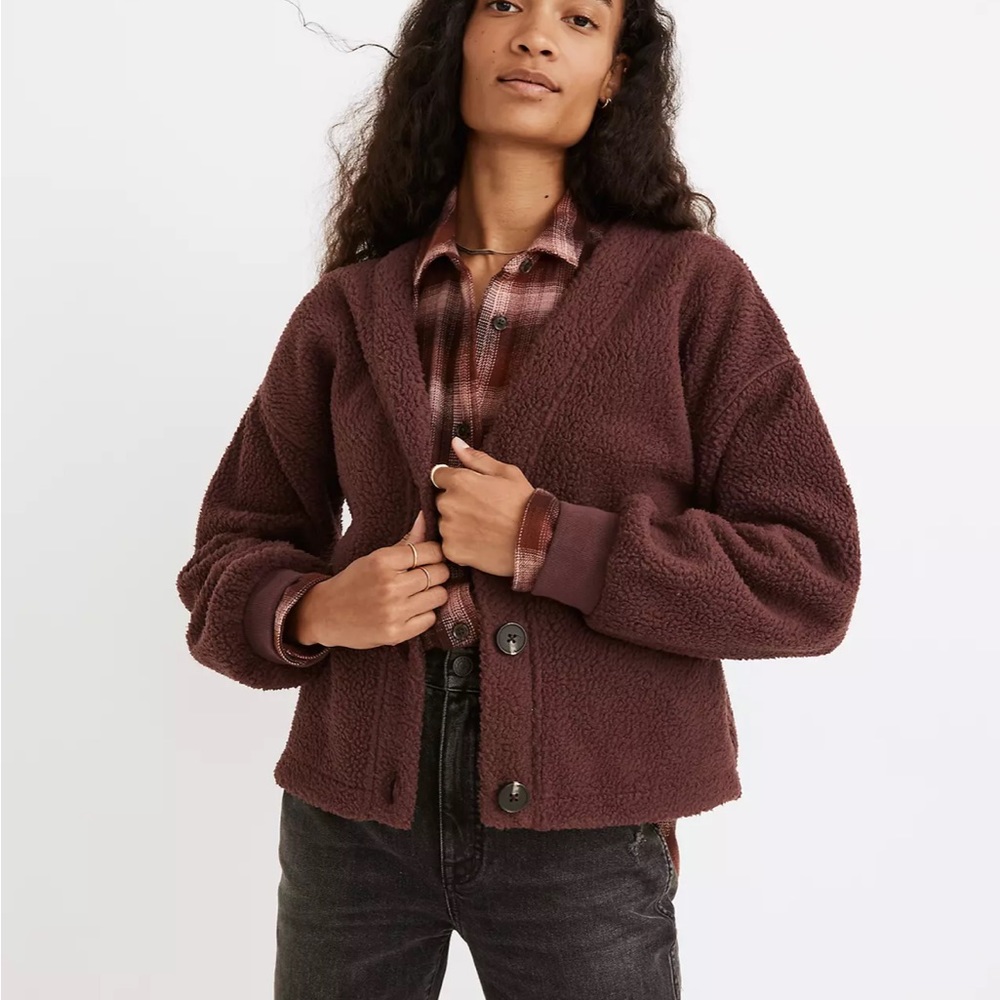 NWT Madewell (Re)sourced Fleece Cropped Cardigan Size Medium